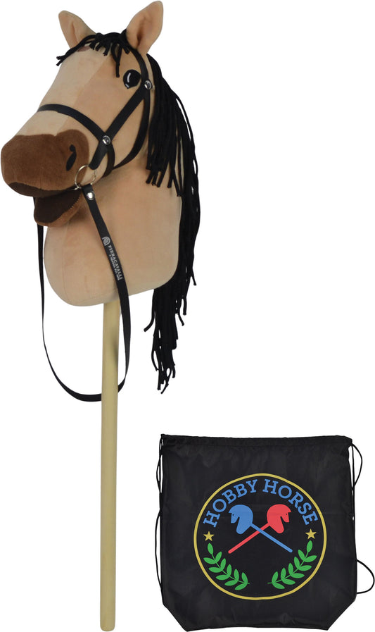 Béžový Hobby Horse 73 cm, s černým batohem, se zvukem koně
