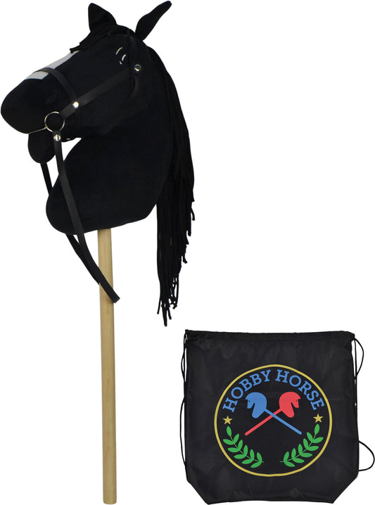 Černý Hobby Horse 73 cm, s černým batohem, se zvukem koně