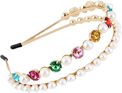 PINK - Dvojitá čelenka s drahokamy a perlamy