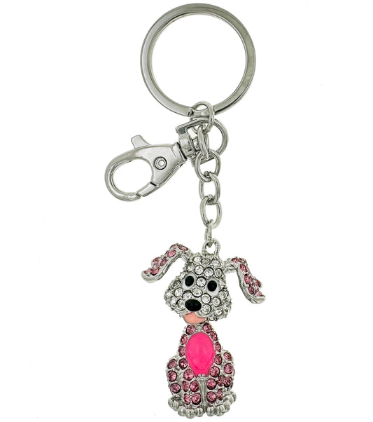 Přívěsek na klíče - Pes s růžovým kamenem