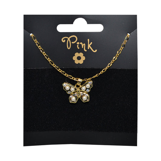Pozlacený řetízek s přívěskem MOTÝL s PERLY