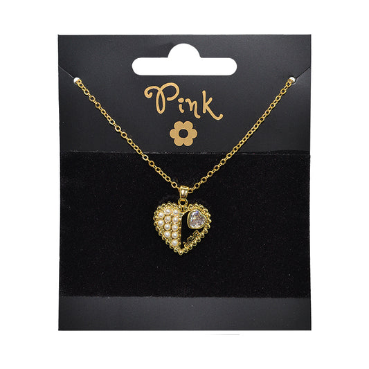 Pozlacený řetízek s přívěskem SRDCE LÁSKA s PERLY