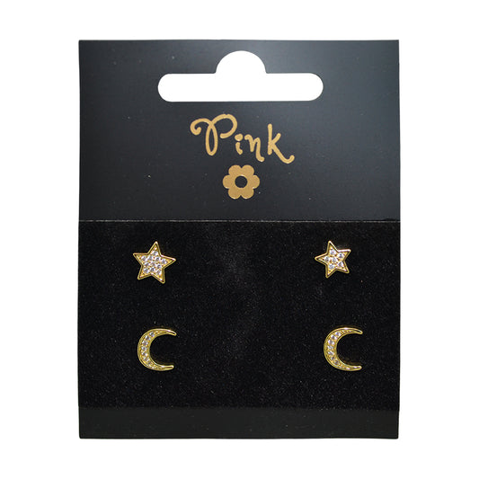 Pozlacené náušnice SET 4 ks MĚSÍC a HVĚZDA