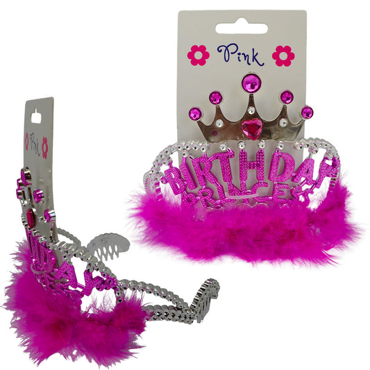 Čelenka Happy Birthday s fuchsiovým peřím