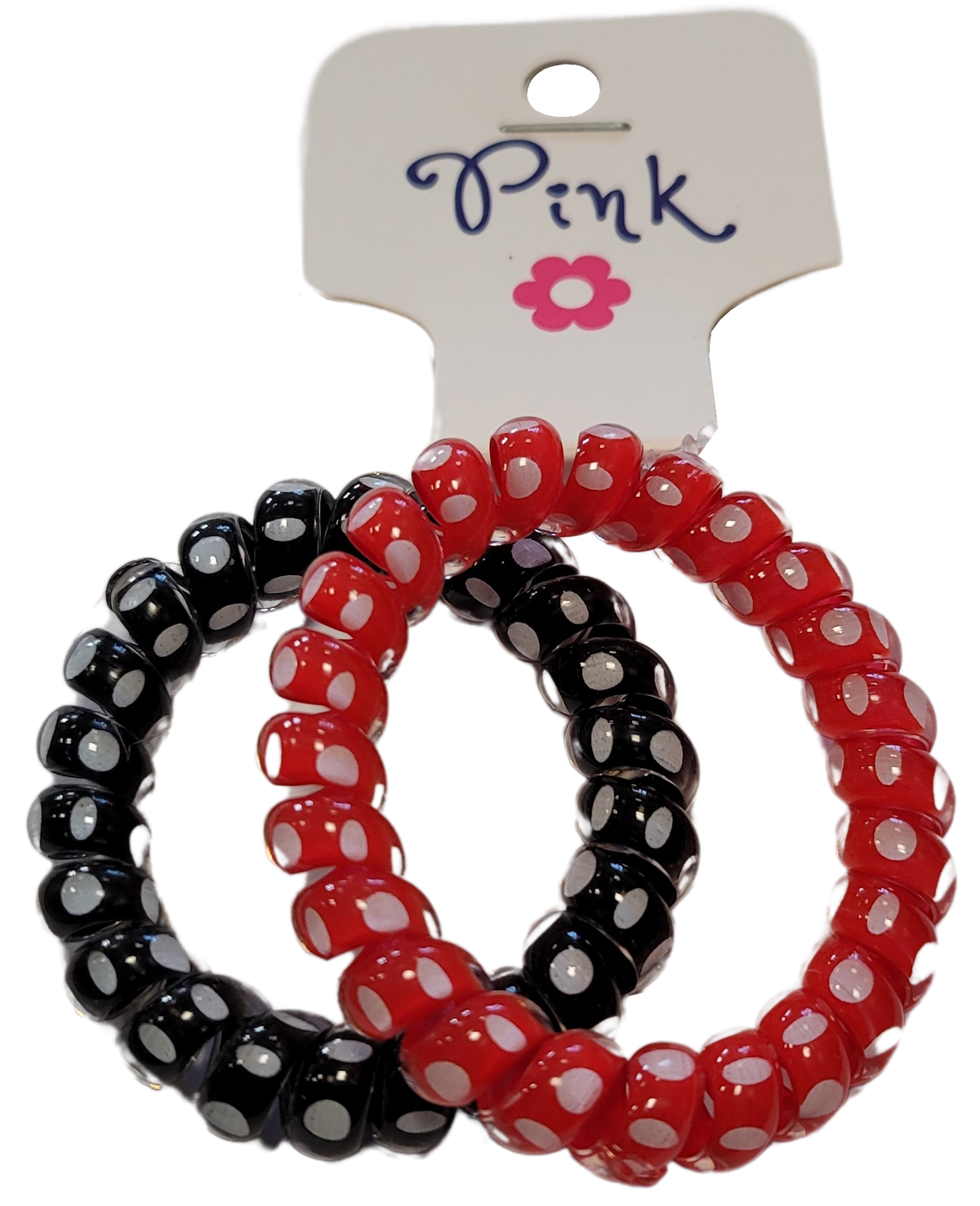 PINK - Spirálové gumičky do vlasů červená / černá s puntíky 2ks