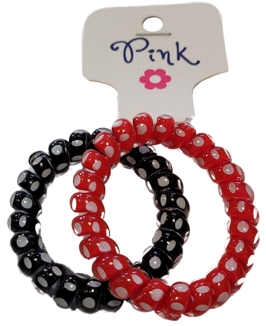 PINK - Spirálové gumičky do vlasů červená / černá s puntíky 2ks