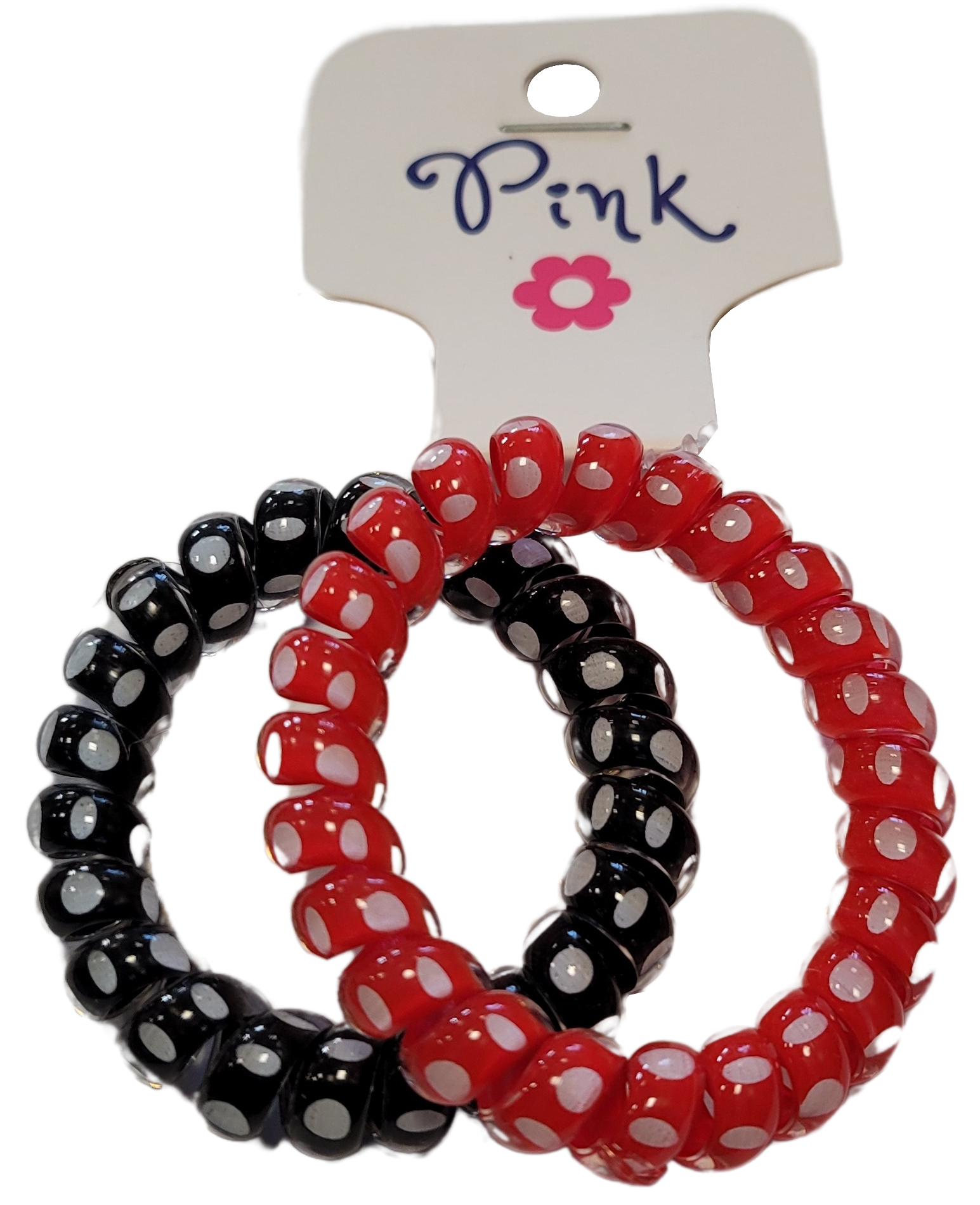 PINK - Spirálové gumičky do vlasů červená / černá s puntíky 2ks