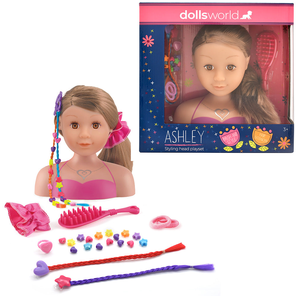 Dolls World - Česací hlava Ashley - brunetka 21 cm