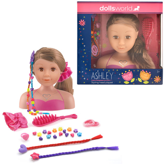 Dolls World - Česací hlava Ashley - brunetka 21 cm