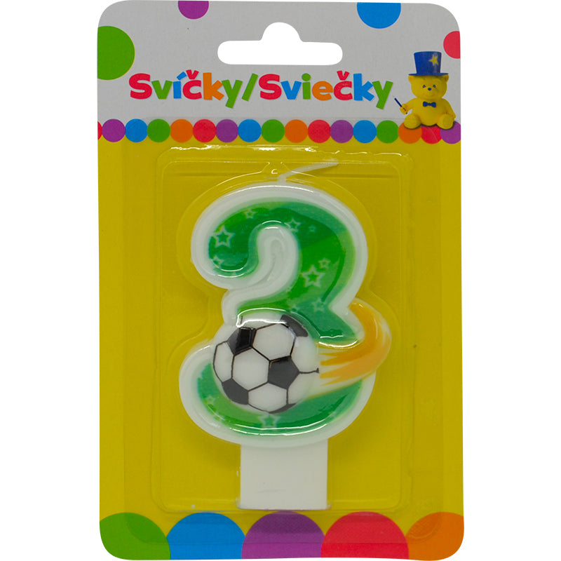 Narozeninová svíčka s míčem a číslem 3.