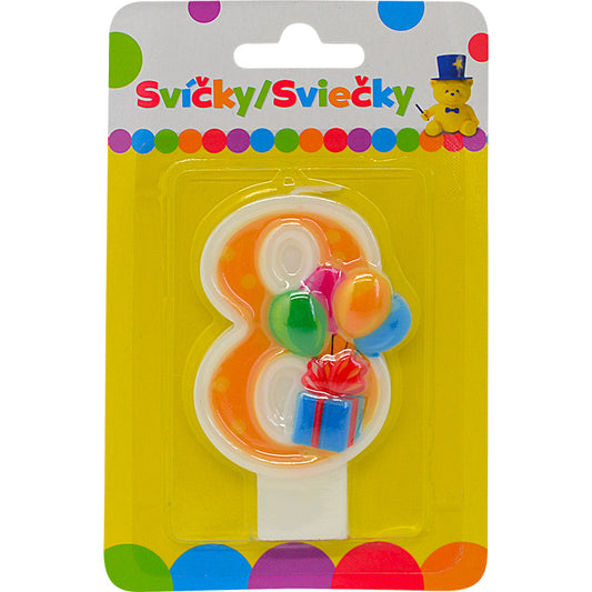 Narozeninová svíčka s balónky a číslem 8.