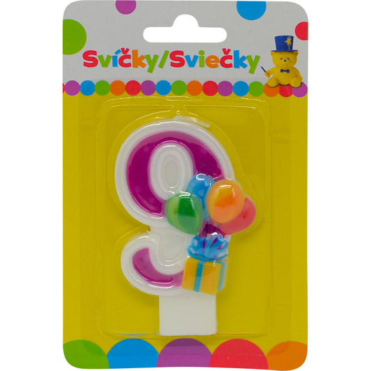 Narozeninová svíčka s balónky a číslem 9.