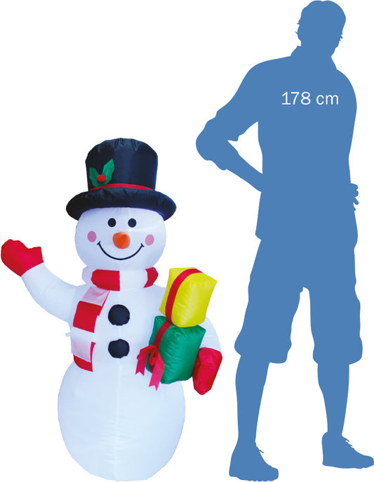 Nafukovací svítící sněhulák s dárky 124 cm