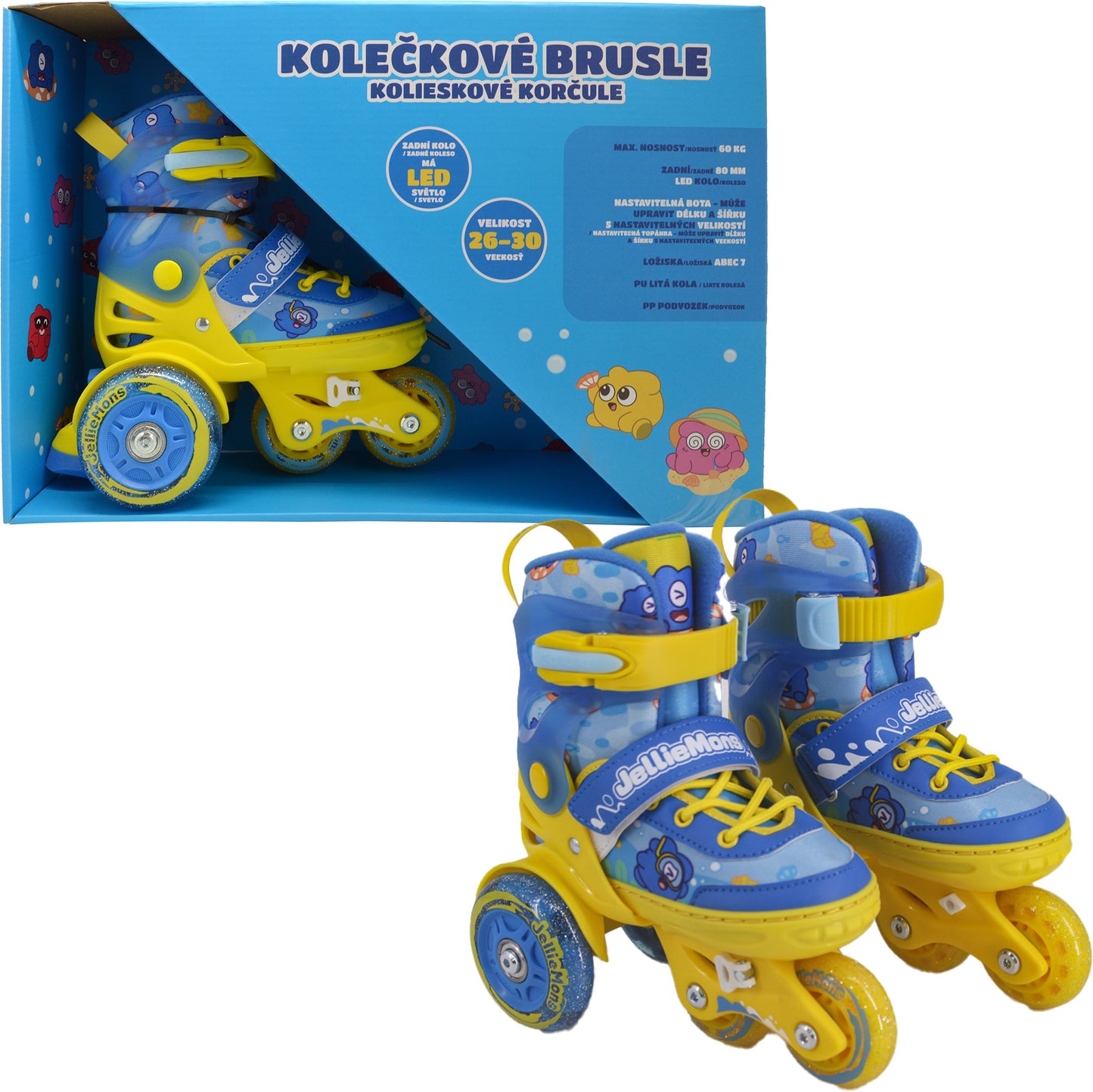 Dětské svítící kolečkové brusle - Modré (vel. 26-30)