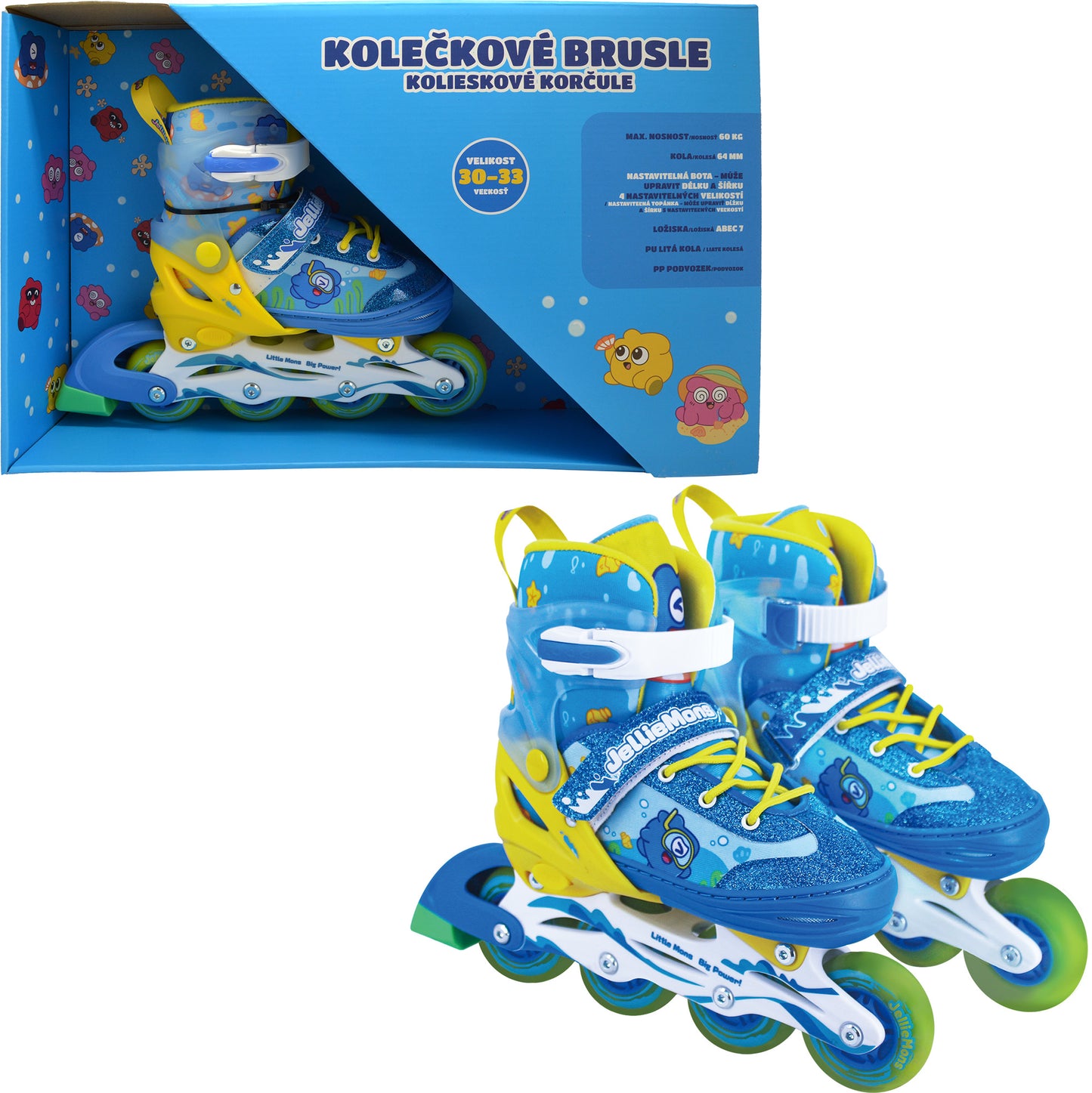 Dětské kolečkové brusle - Modro-žluté (vel. 30-33)