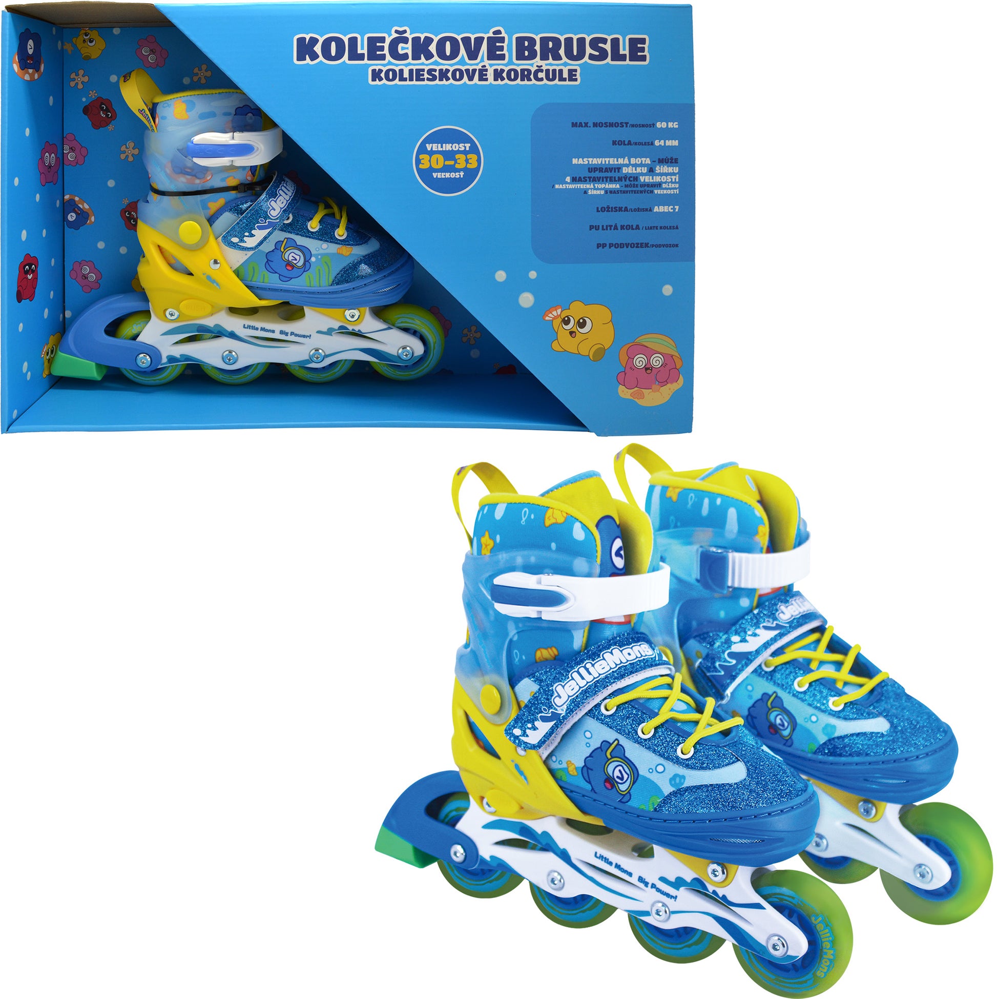 Dětské kolečkové brusle - Modro-žluté (vel. 30-33)