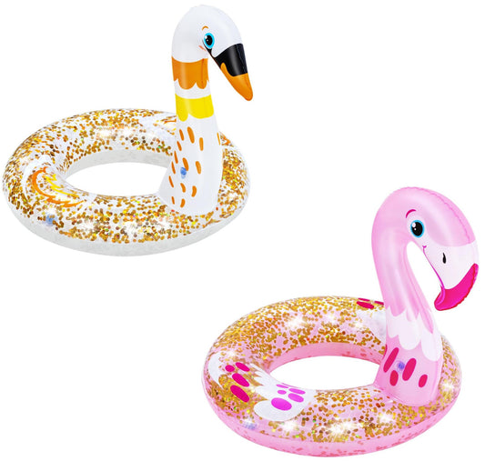BESTWAY 36306 - Nafukovací kruh se třpytkami- plameňák, labuť, průměr 61 cm