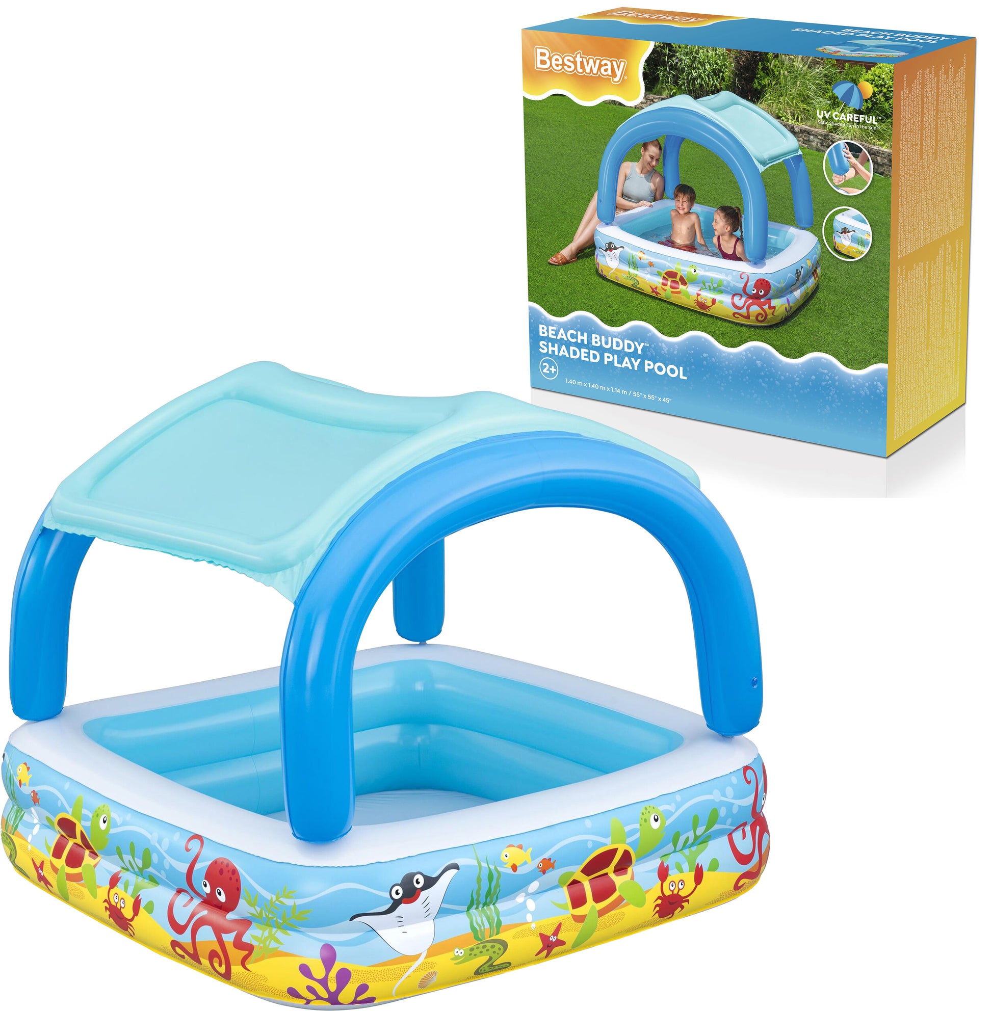 BESTWAY 52192 - Dětský bazének se stříškou Beach Buddy 140 x 140 x 114 cm