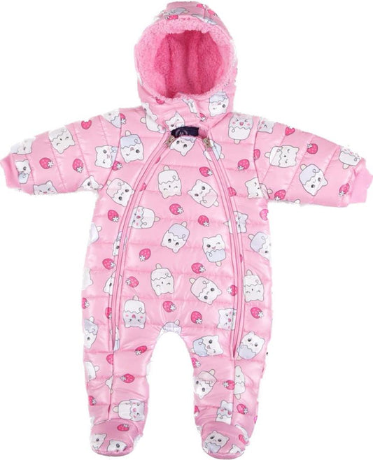Růžová zimní kombinéza s kočičkami pro dívky