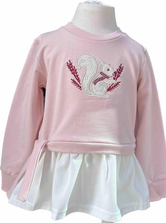 Růžový dívčí svetr se sukní - Veverka