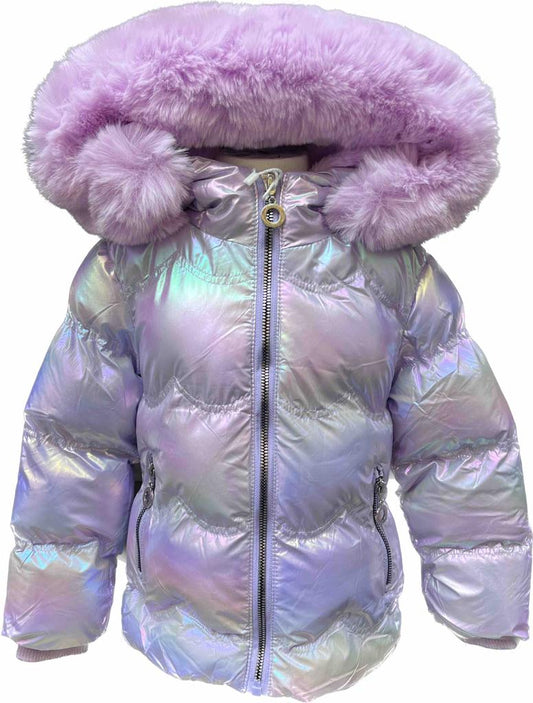 Fialová zimní bunda s naturálním kožíškem