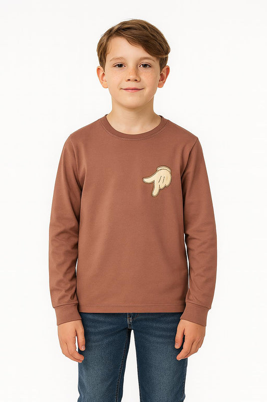 Dětské tričko s motivem ruky – hnědý