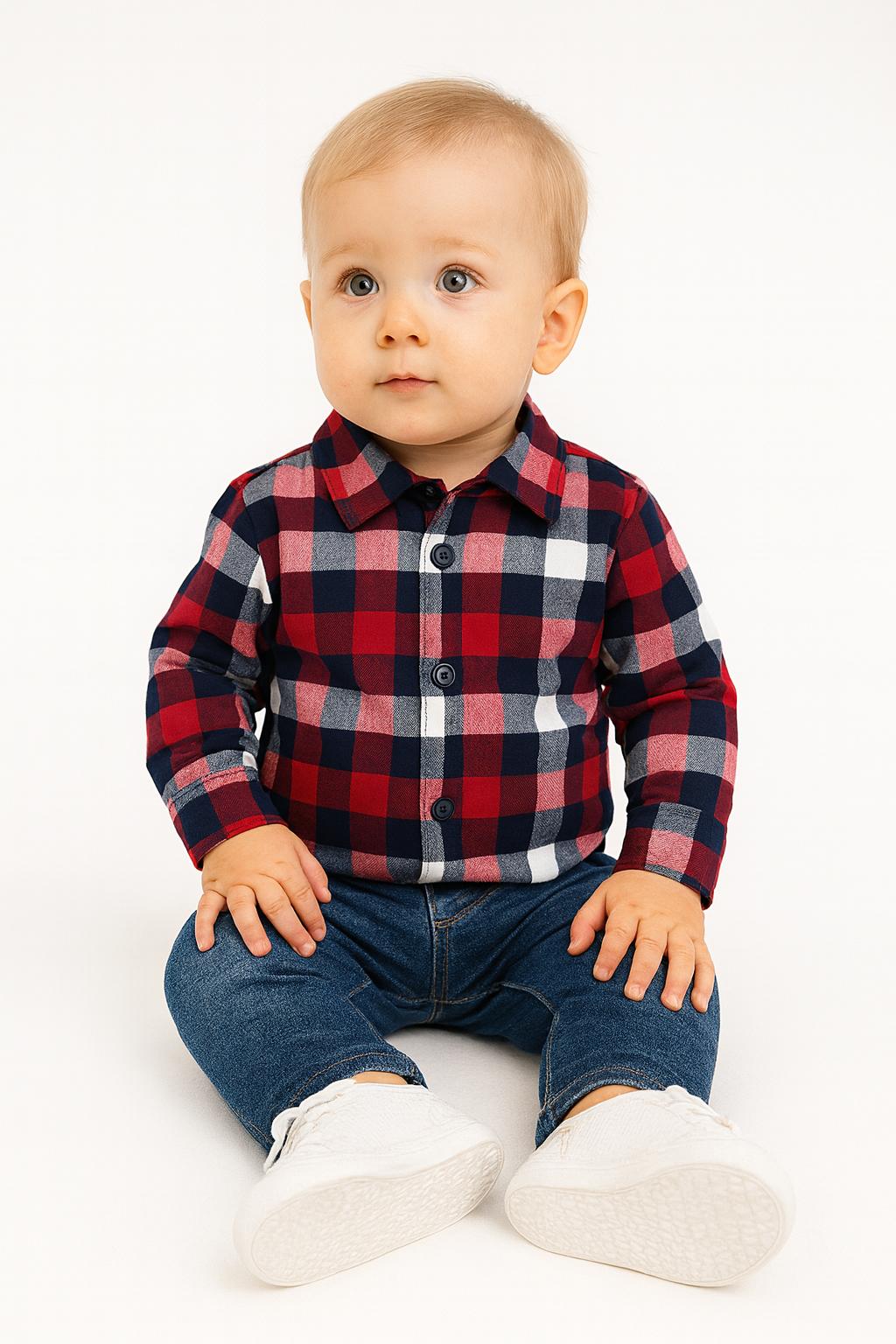 Kojenecká košile kostkovaná – červeno-modrá