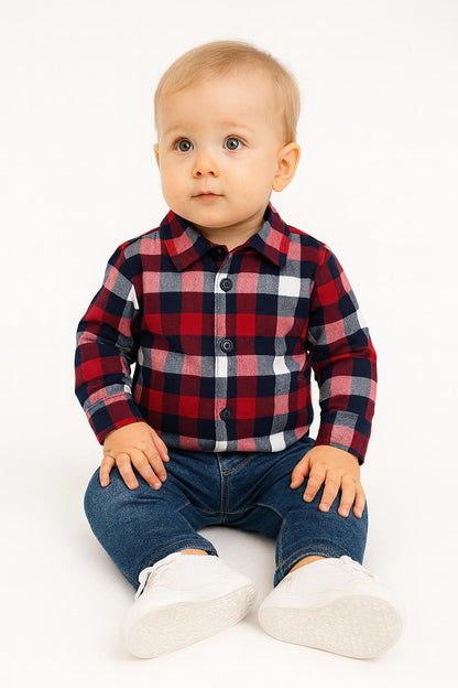 Kojenecká košile kostkovaná – červeno-modrá