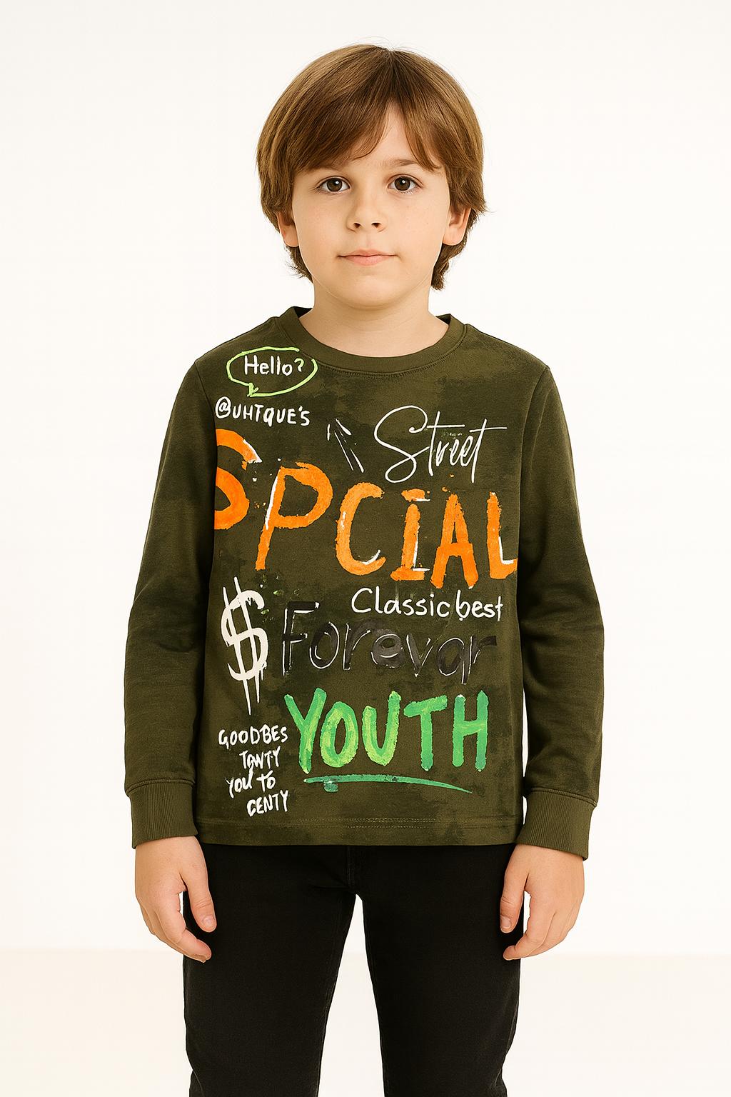 Chlapecké tričko s dlouhým rukávem – zelené s potiskem