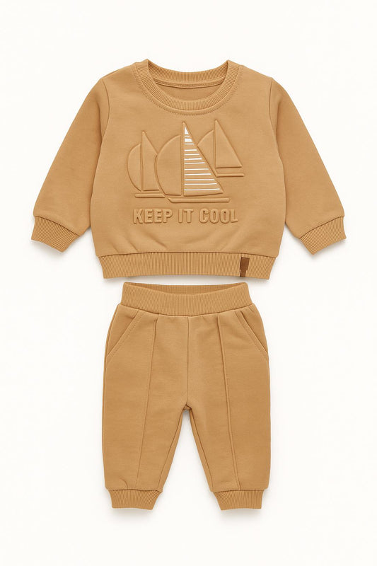 Dětská tepláková souprava – hnědá "KEEP IT COOL"